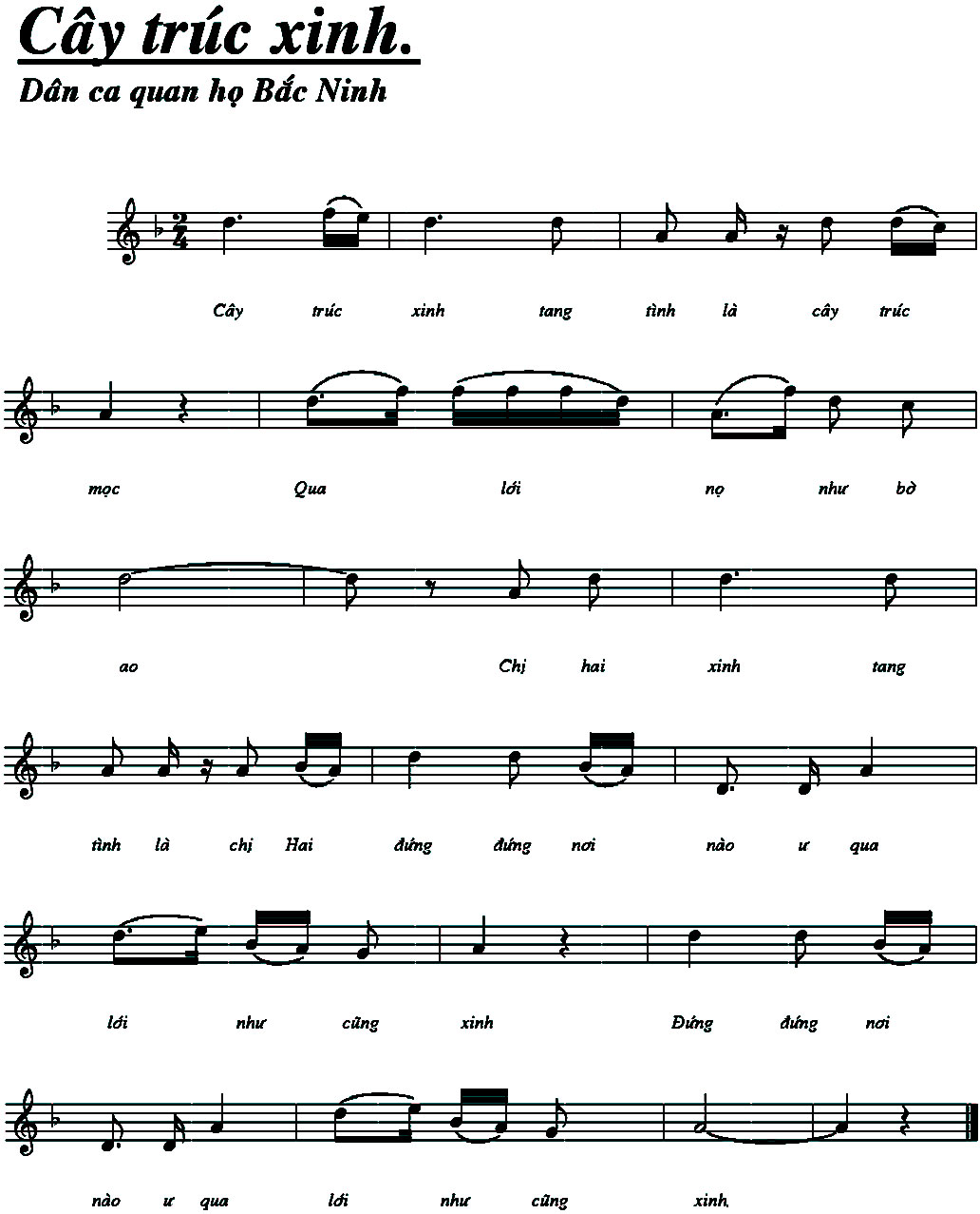 What are the sheet music and musical notes for the song Cây Trúc Xinh?