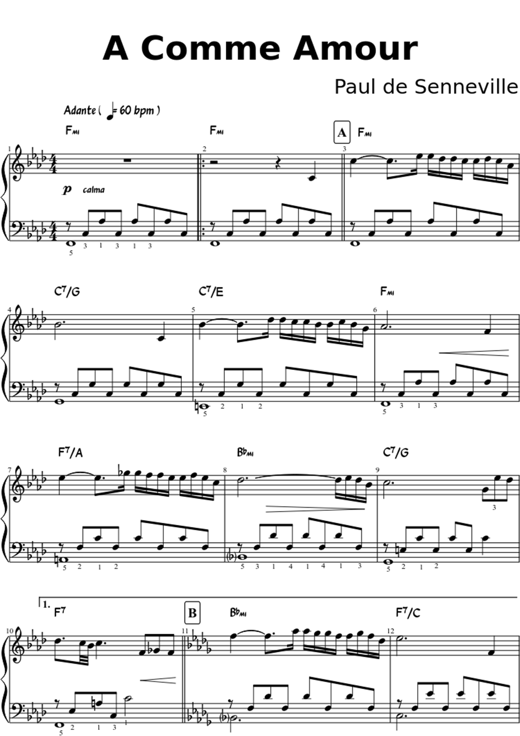A comme amour sheet music notes 1