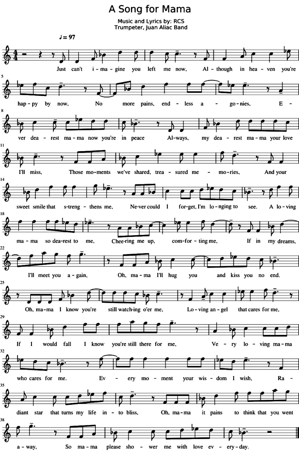 A song for mama sheet music notes