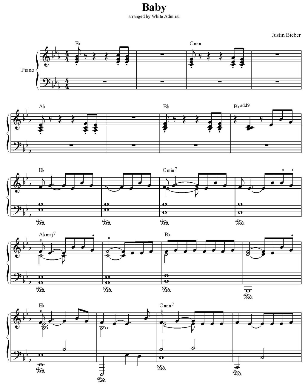 baby piano sheet music notes