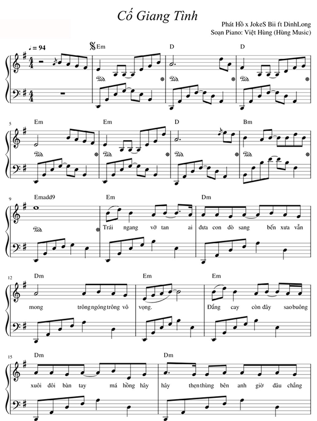 Cố giang tình sheet piano- hợp âm- bản nhạc có nốt