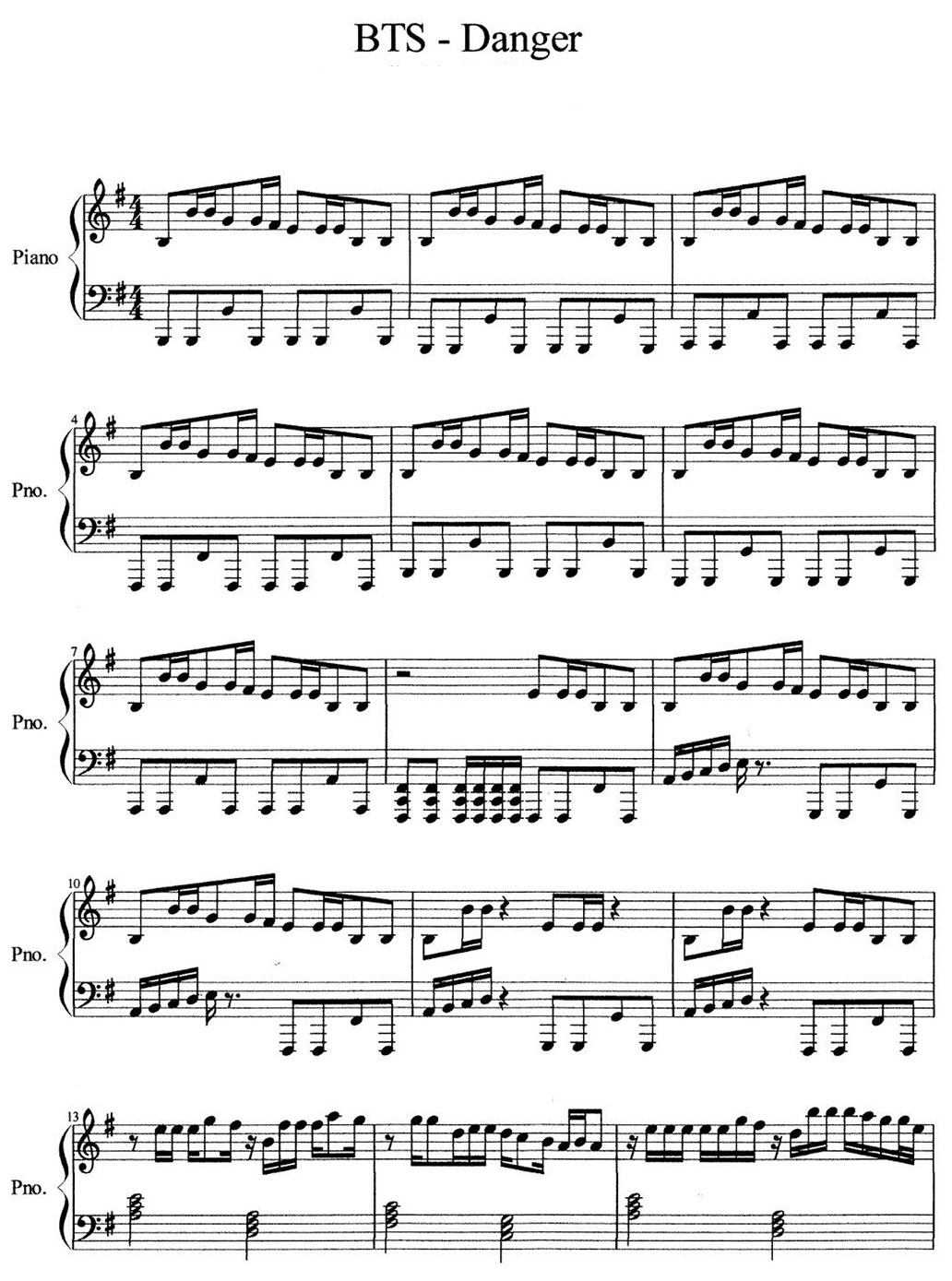 danger piano sheet music notes