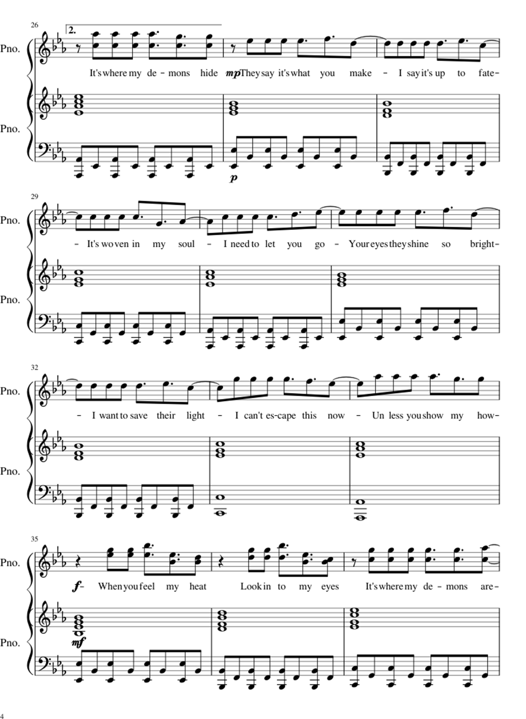 Demons sheet music notes 4