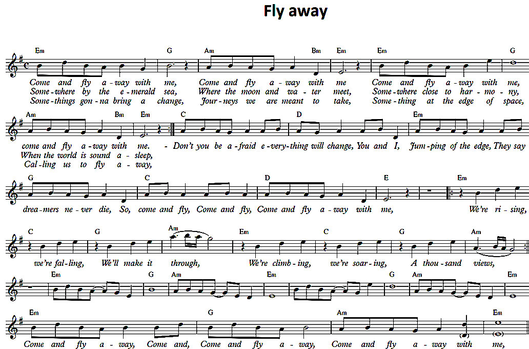 Fly Away sheet music notes