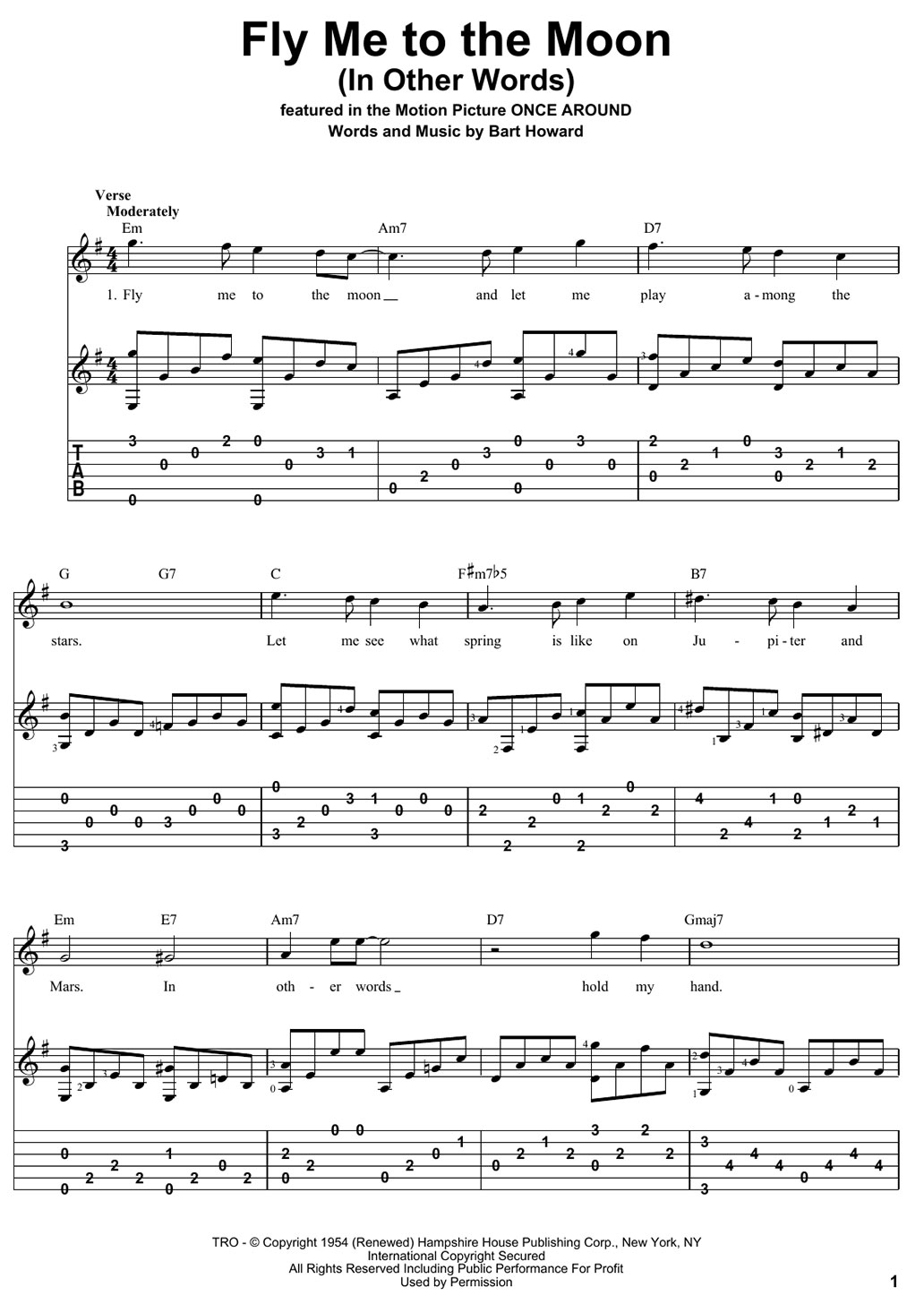 flt me to the moon sheet music notes