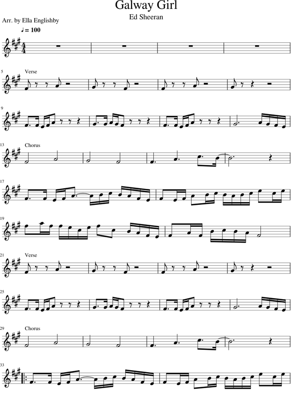 Galway Girl sheet music notes 1