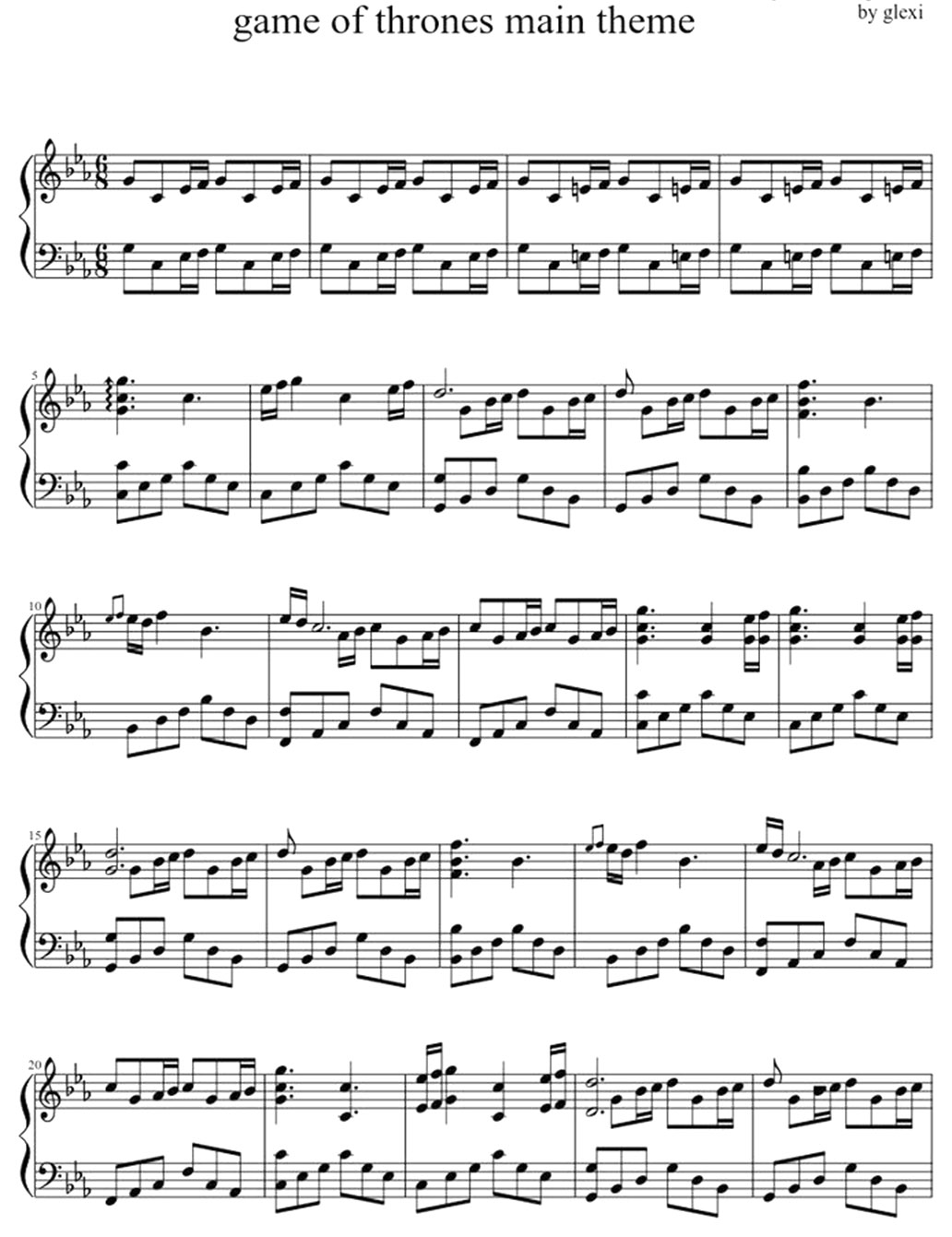 game of thrones (piano sheet music notes)
