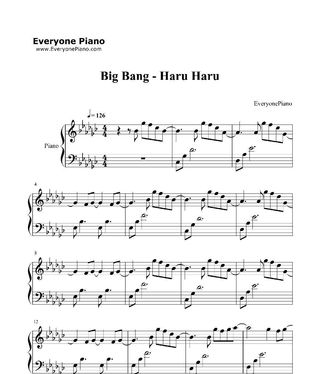 haru haru- piano sheet music