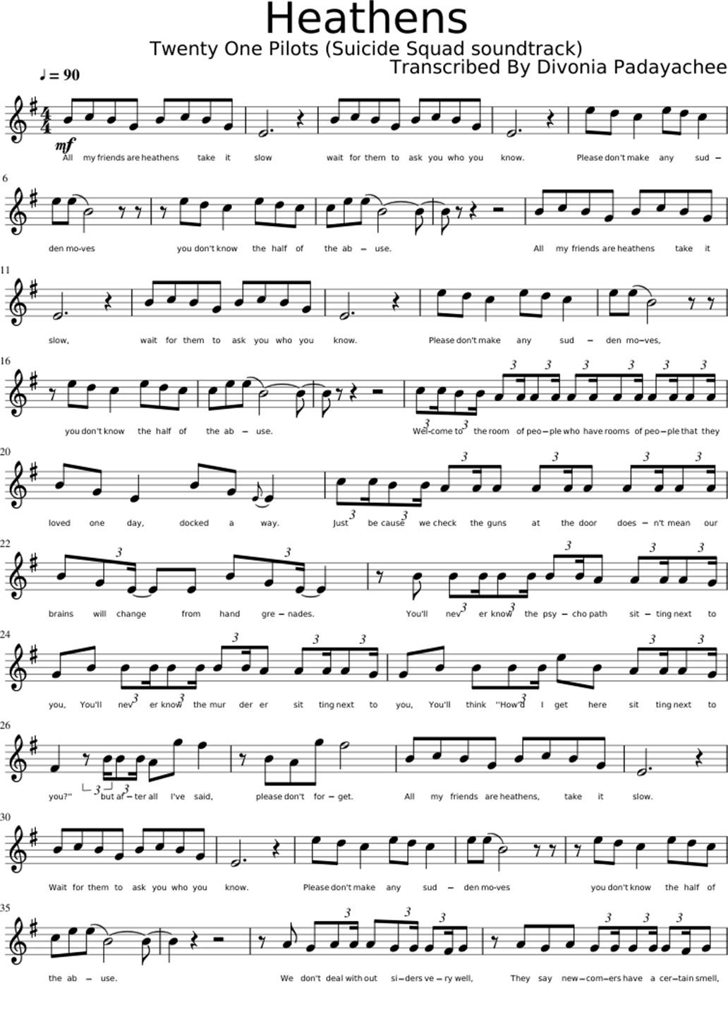 Heathens sheet music notes 1