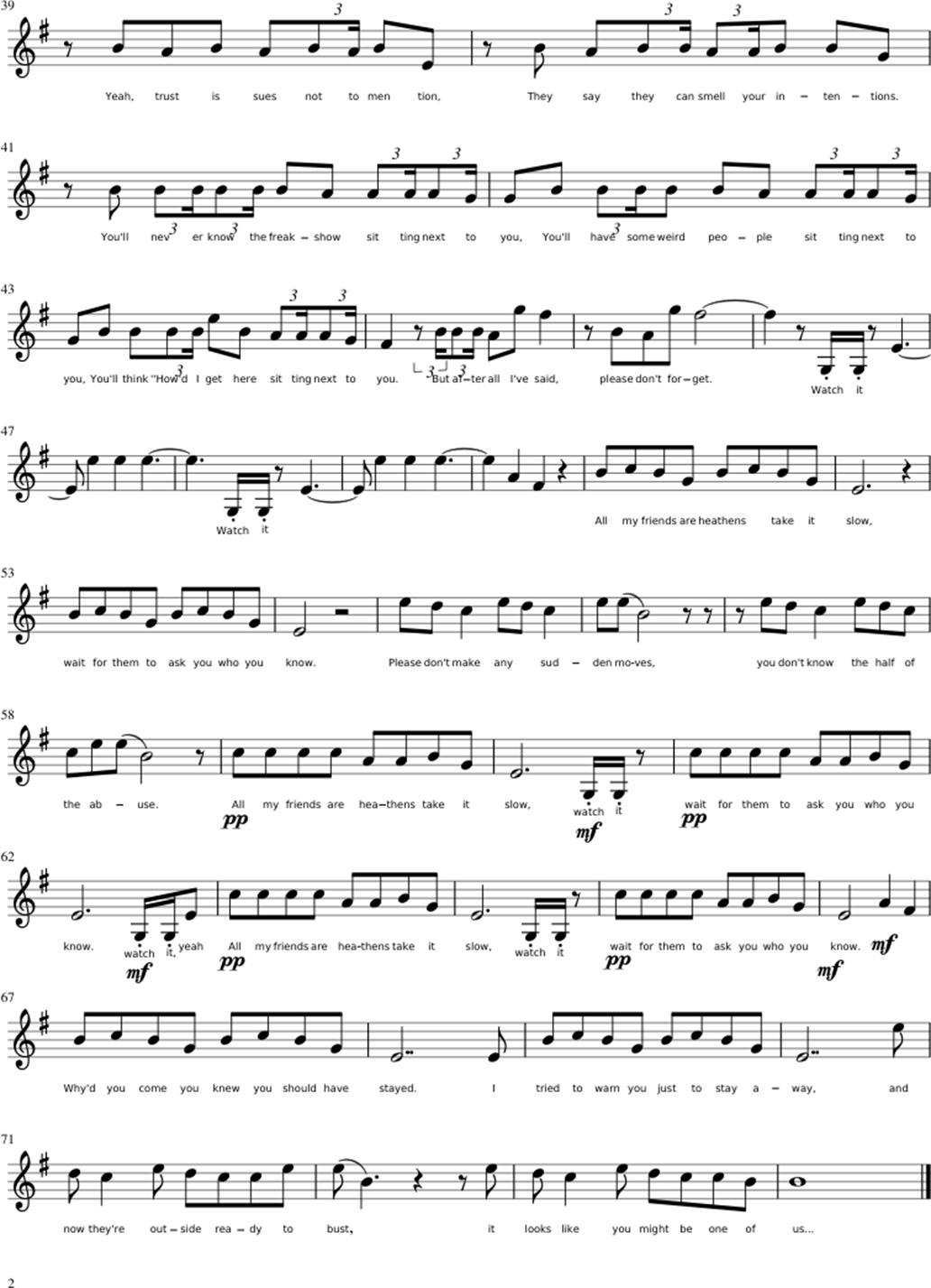 Heathens sheet music notes 2