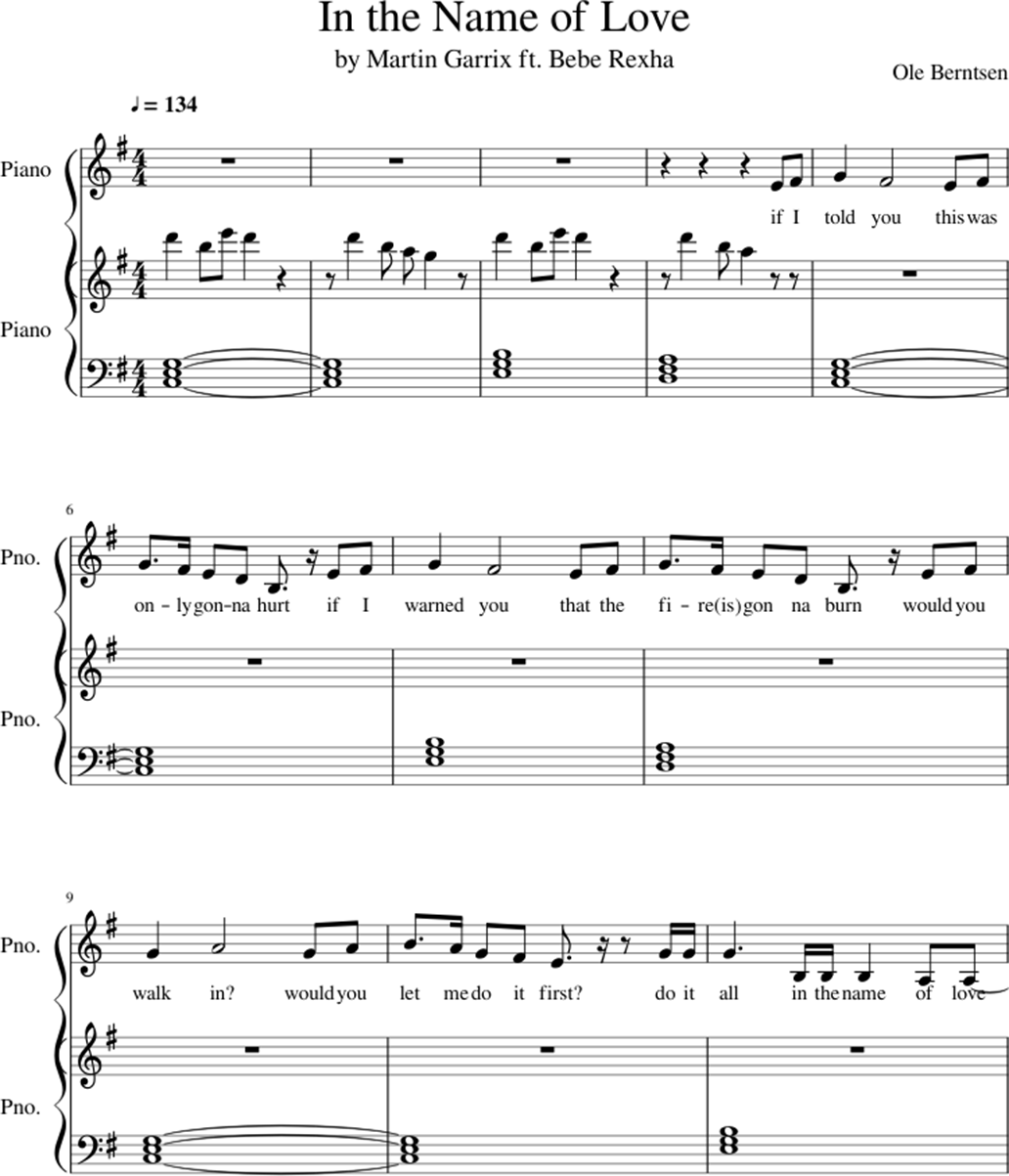 In the name of love sheet music notes 1