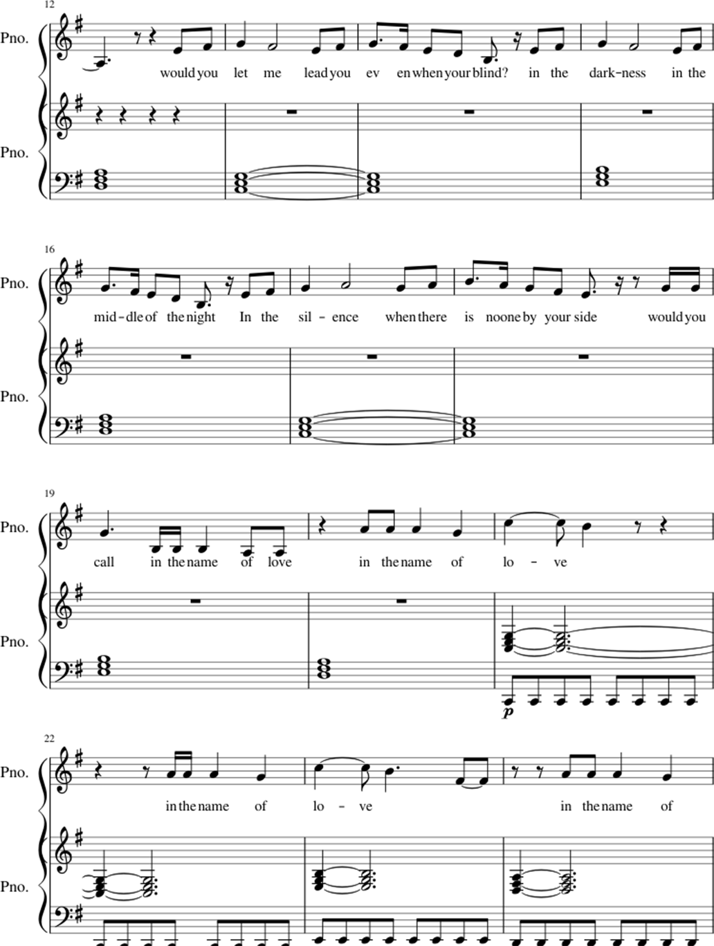 In the name of love sheet music notes 2
