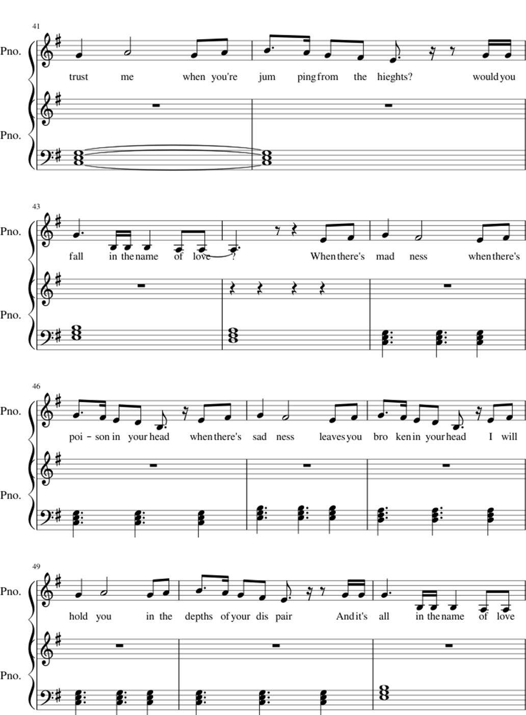 In the name of love sheet music notes 4
