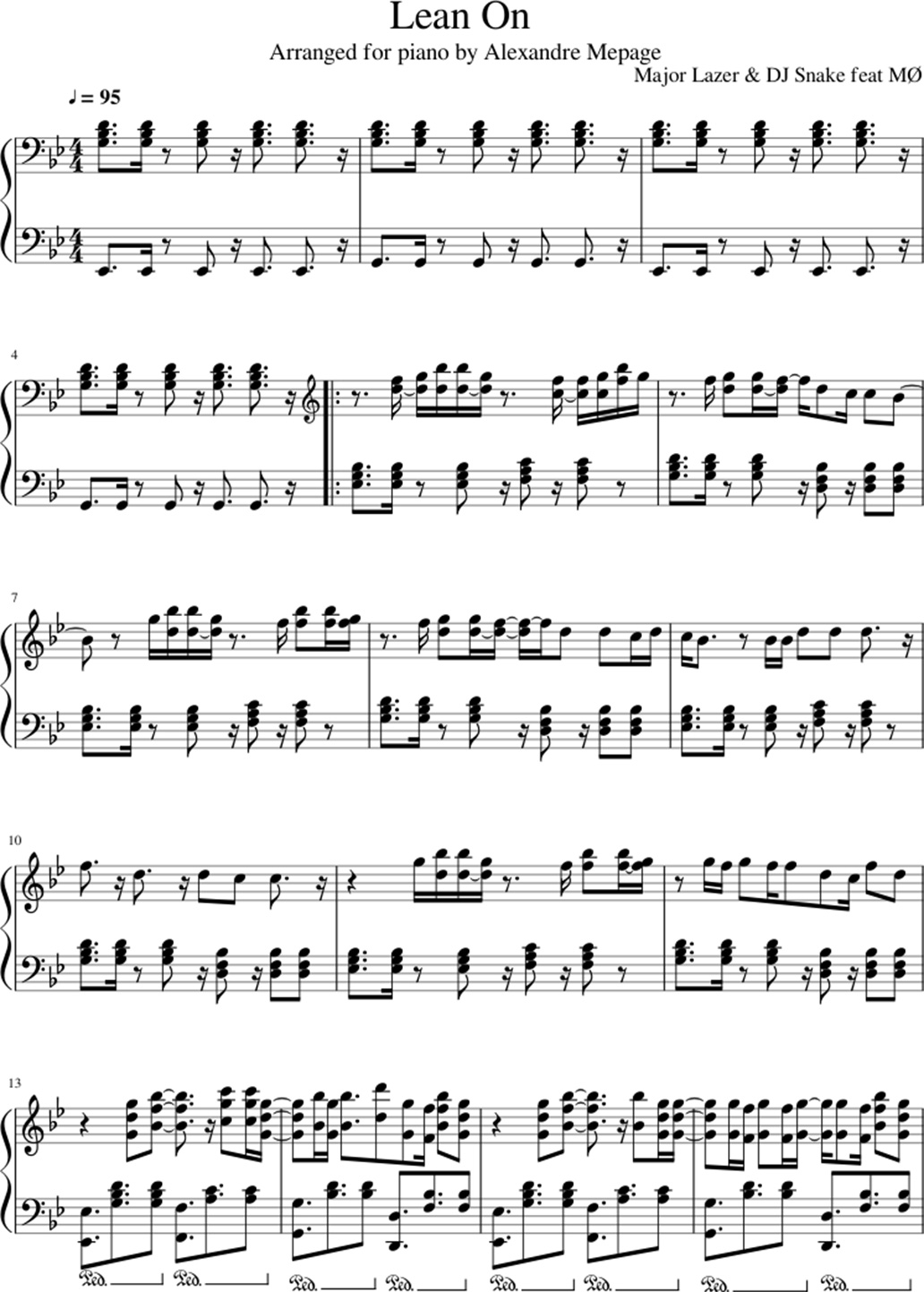 Lean on sheet music notes 1