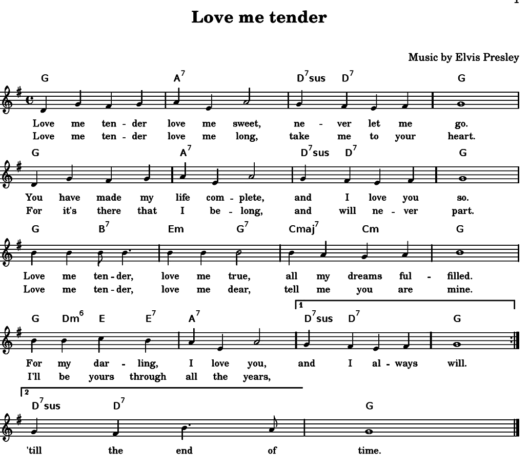 Love me tender sheet music notes 