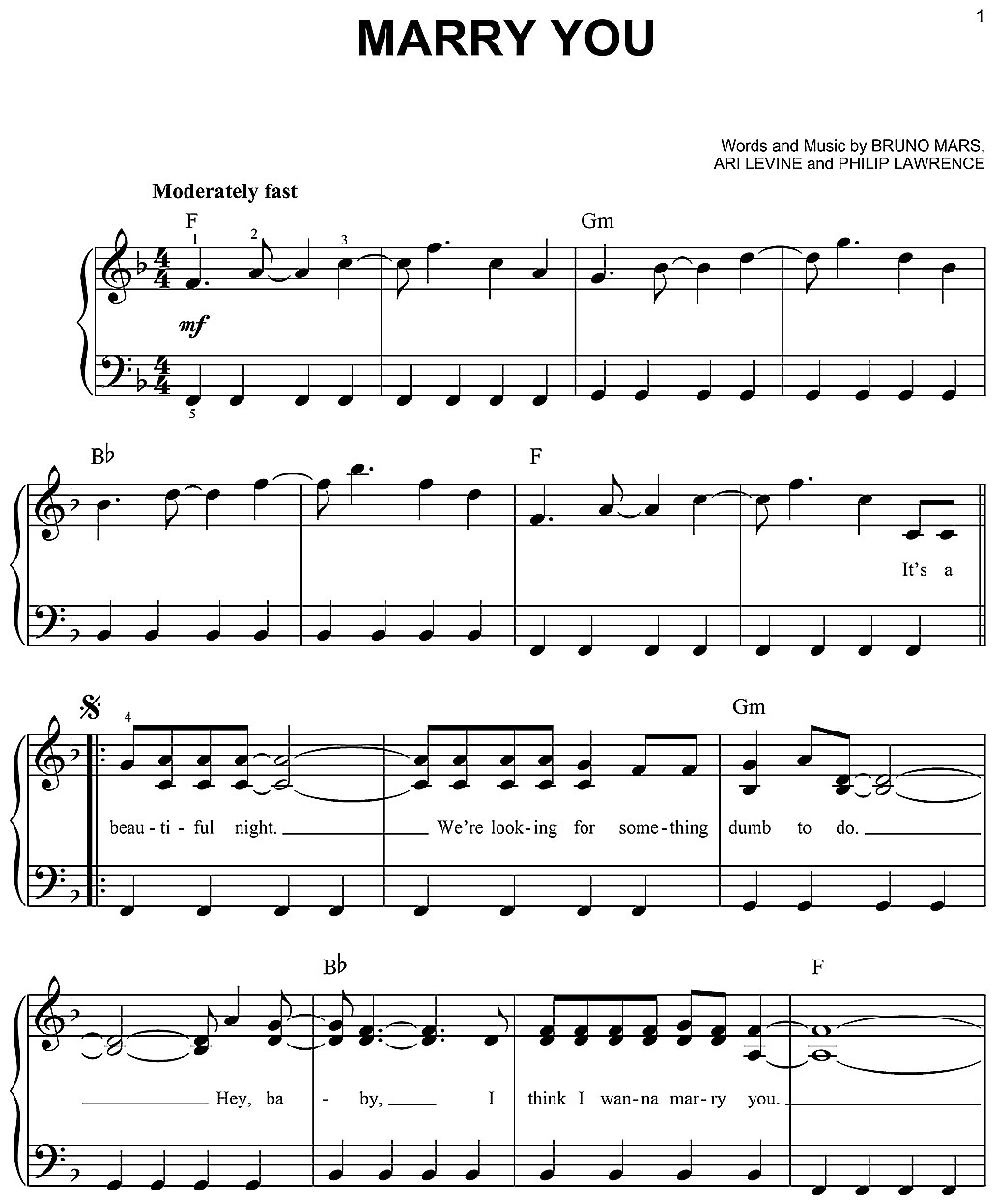 Marry you piano sheet music notes