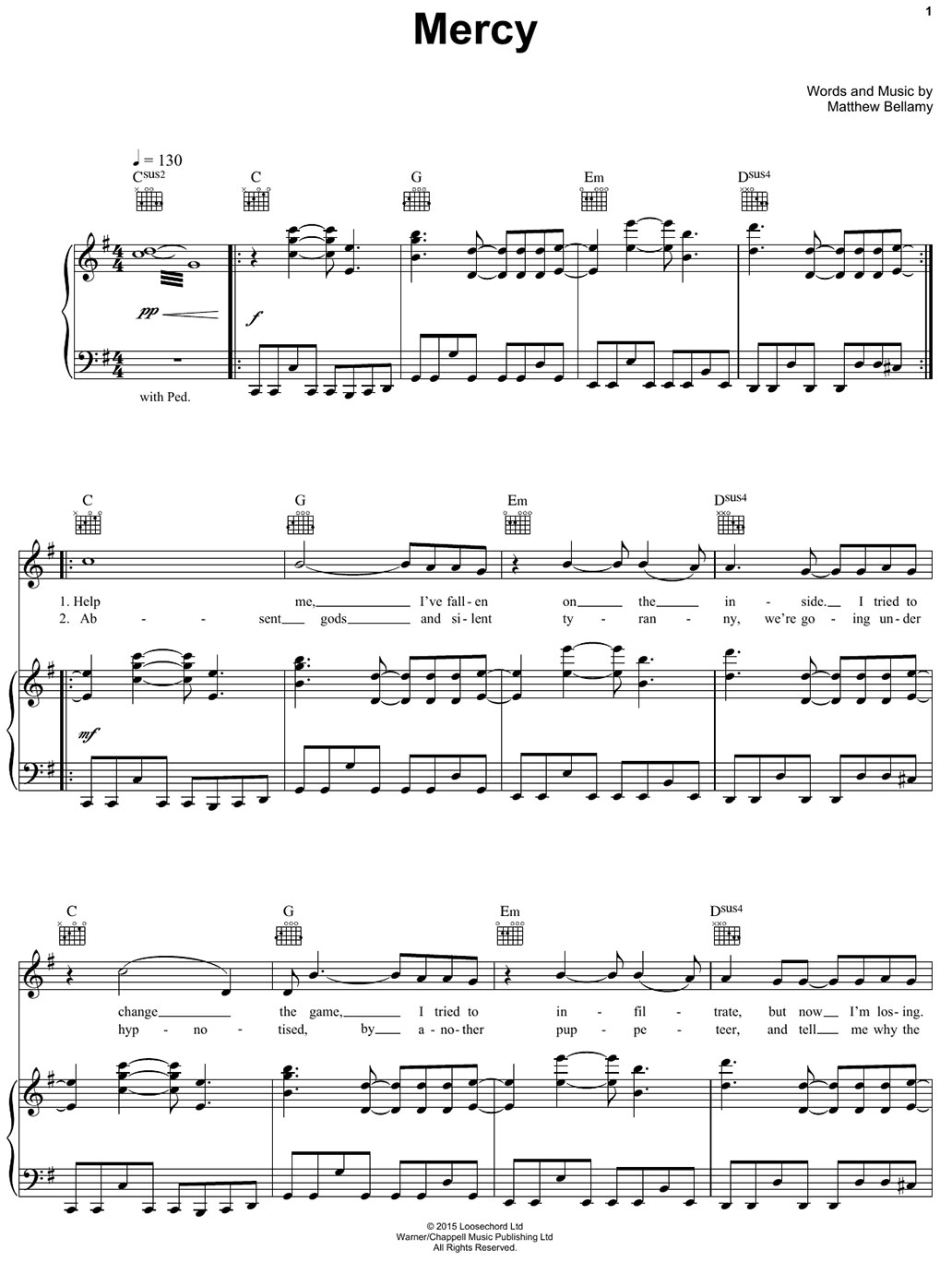 mercy piano sheet music notes