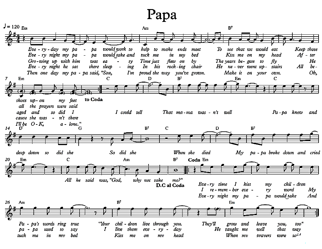 Papa sheet music notes