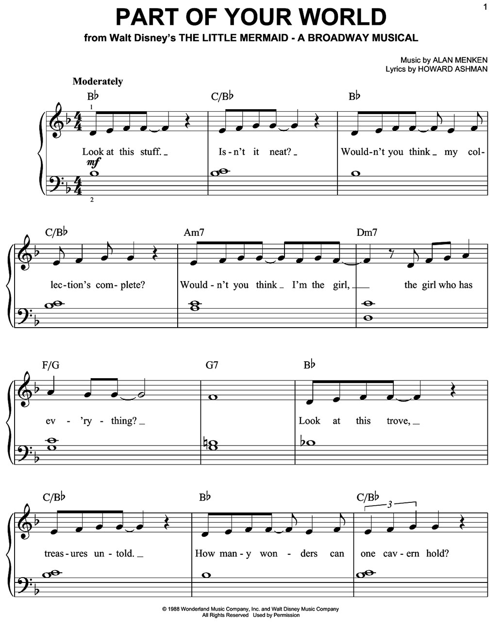 part of your world piano sheet music Part sheet piano music vocal