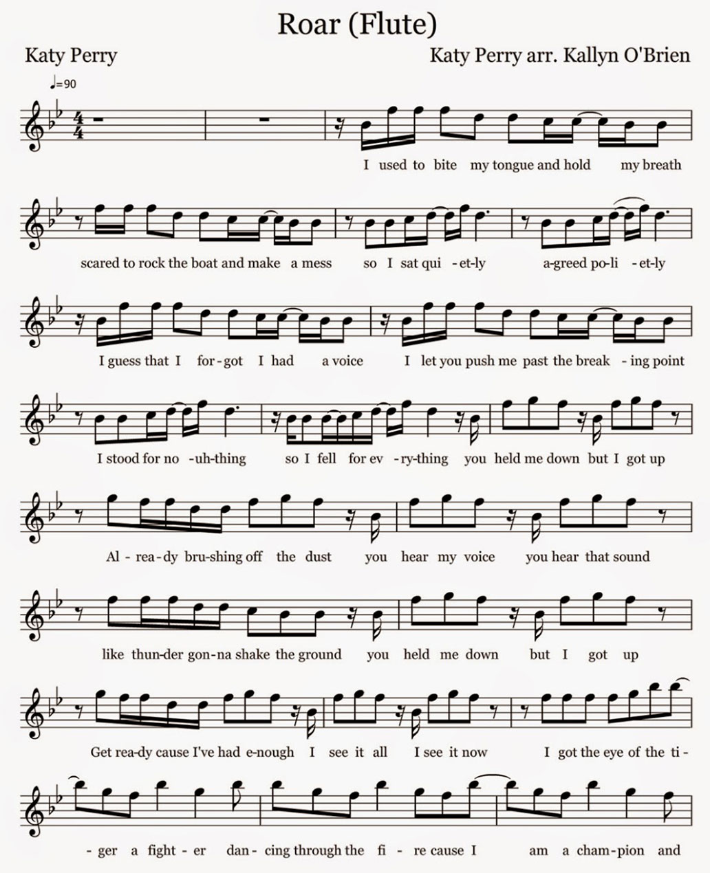 roar sheet music notes