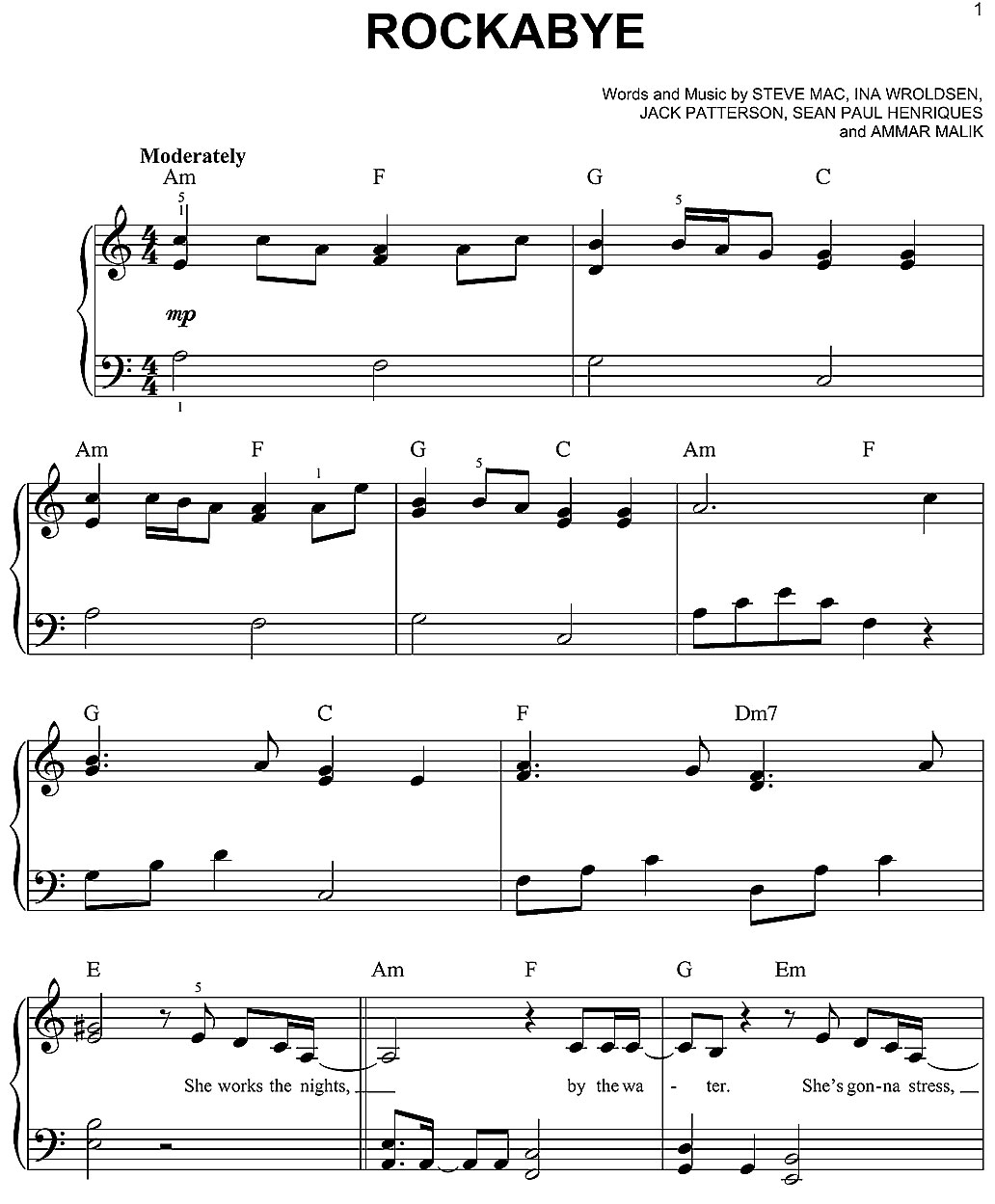 rockabye piano sheet music notes