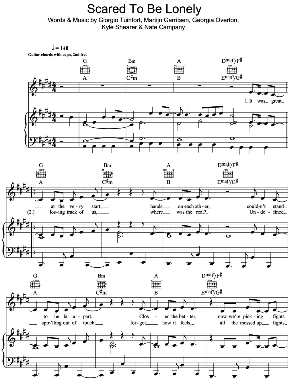 scared to be lonely sheet music notes