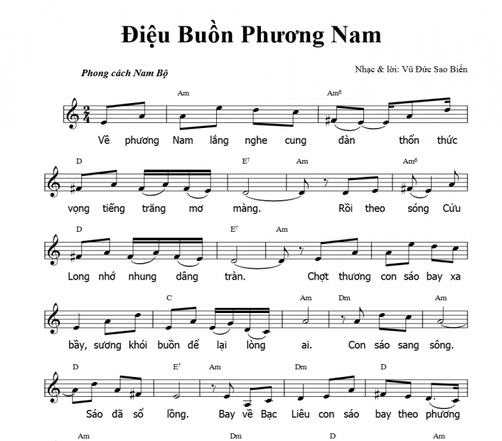 sheet dieu buon phuong nam