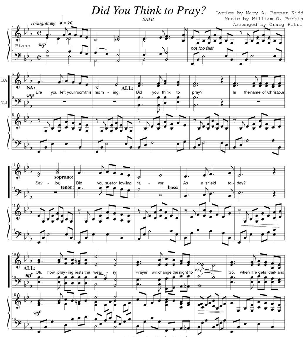 did you think to pray piano sheet music notes