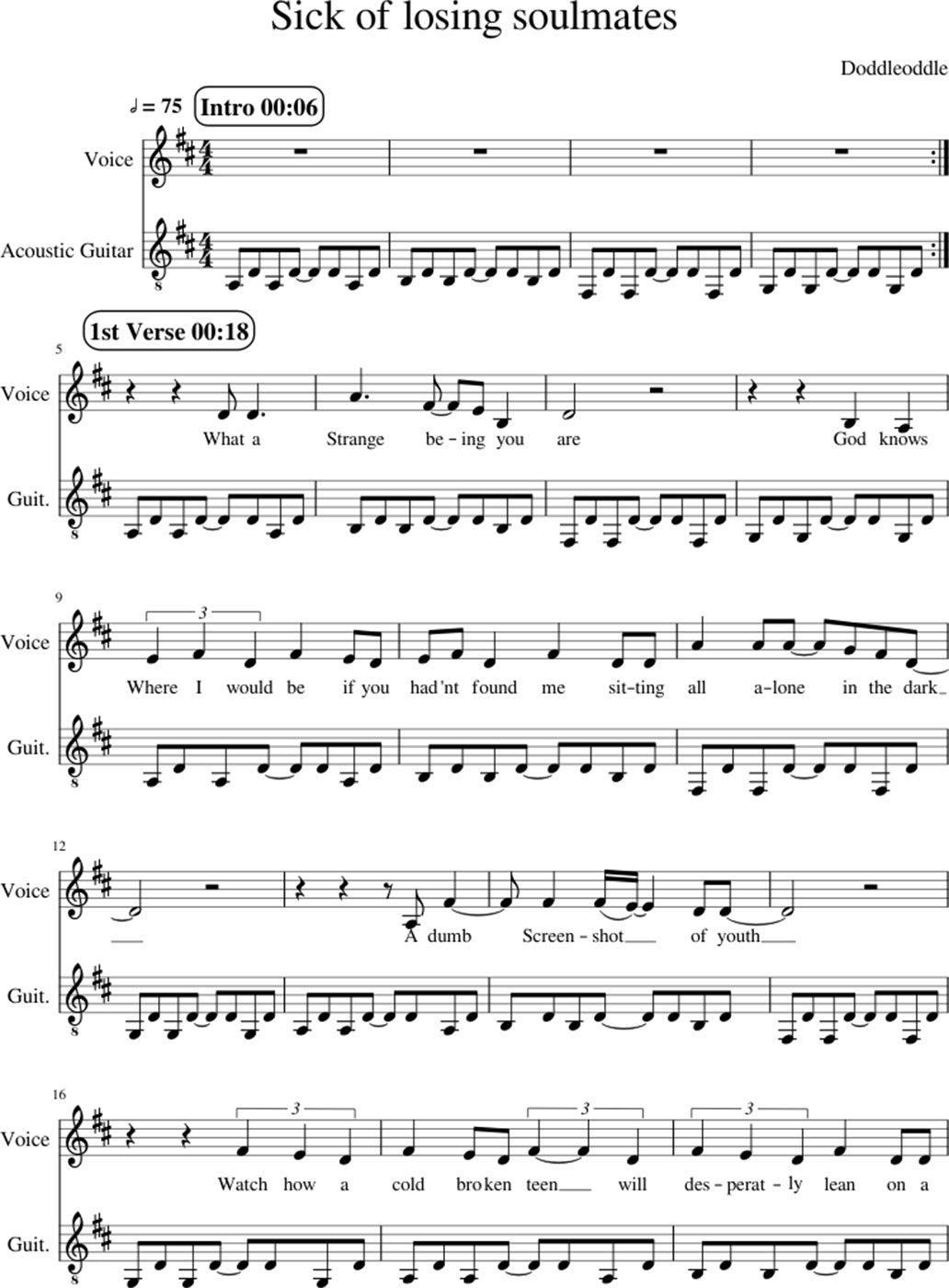 Sick of losing soulmate sheet music notes 1