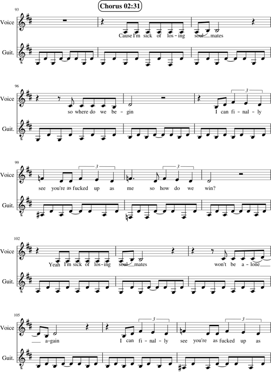Sick of losing soulmate sheet music notes 6