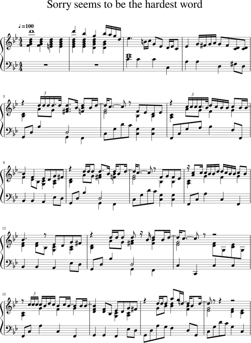 Sorry seems to be the hardest word sheet music notes 1