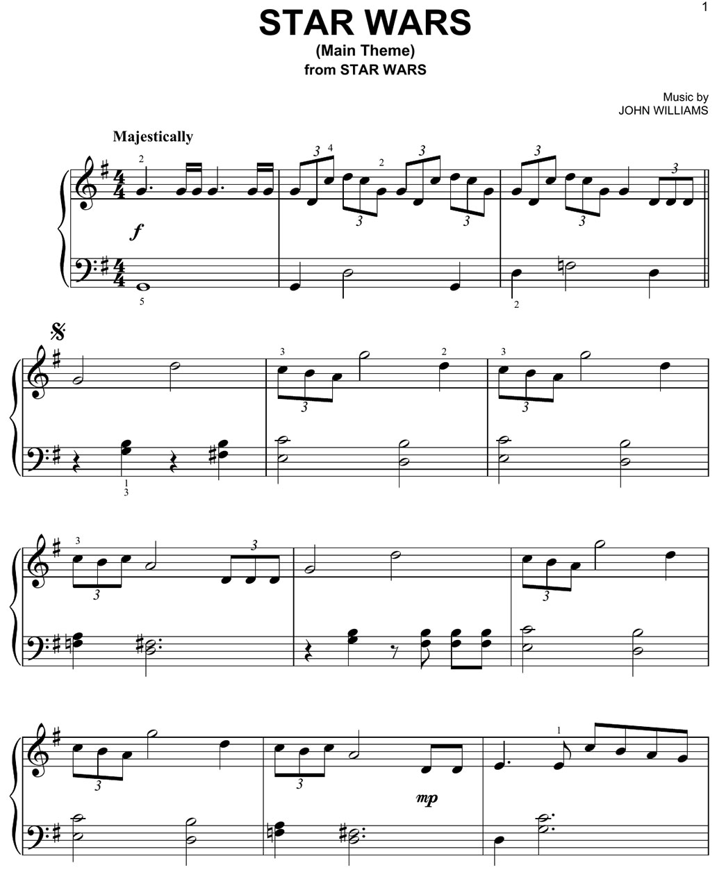 star wars piano sheet music notes