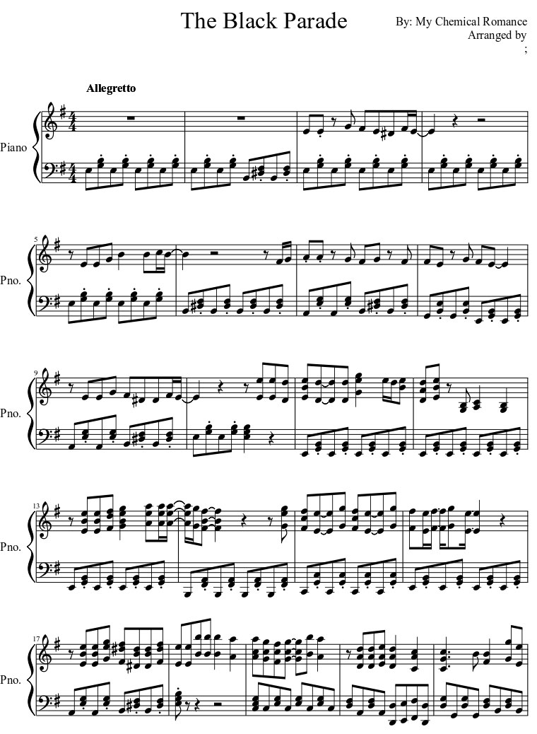 The black parade sheet music notes 1