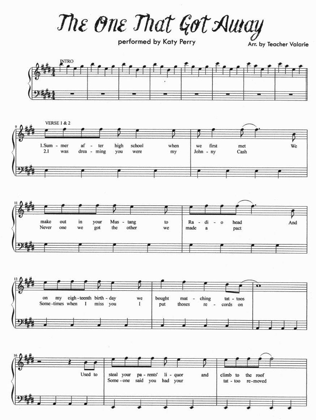 the one that got away piano sheet music notes