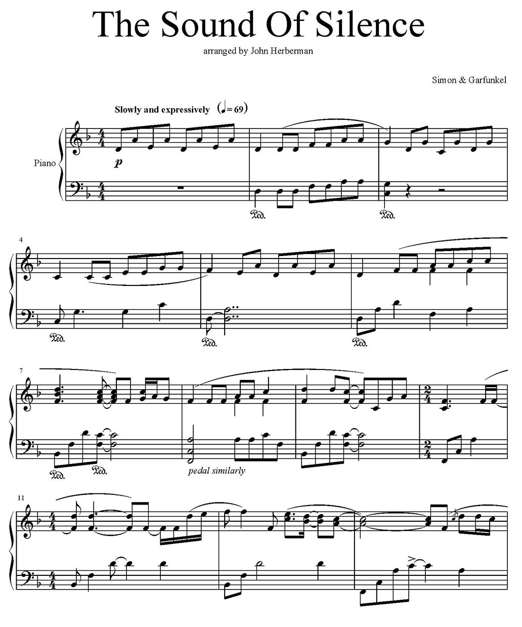 the sound of silence piano sheet music notes