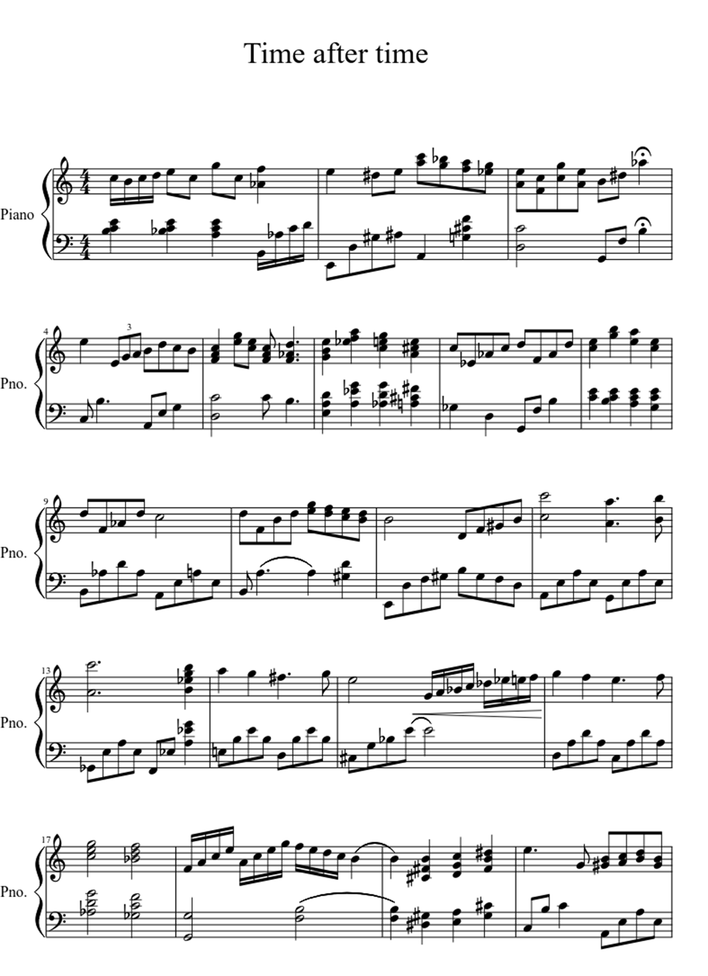 Time after time sheet music notes 1
