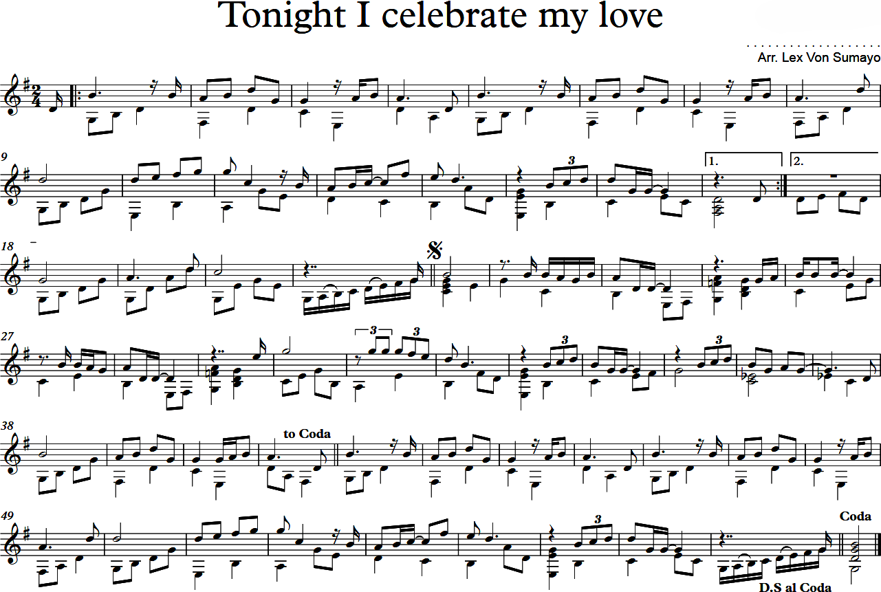 Tonight I celebrate my love sheet music notes 