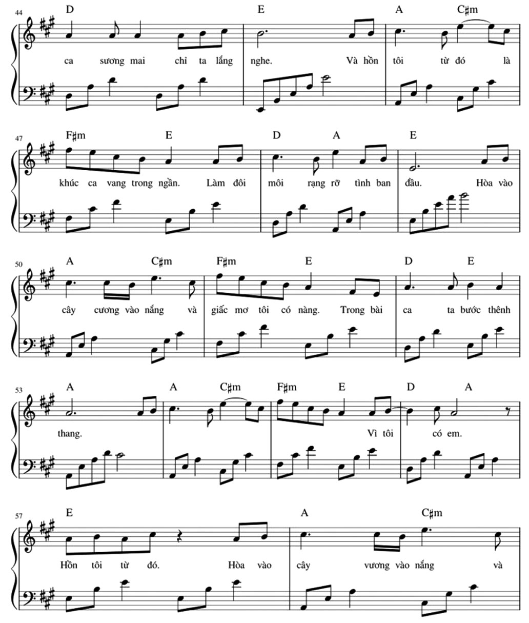 Từ Đó sheet piano- hợp âm- bản nhạc có nốt