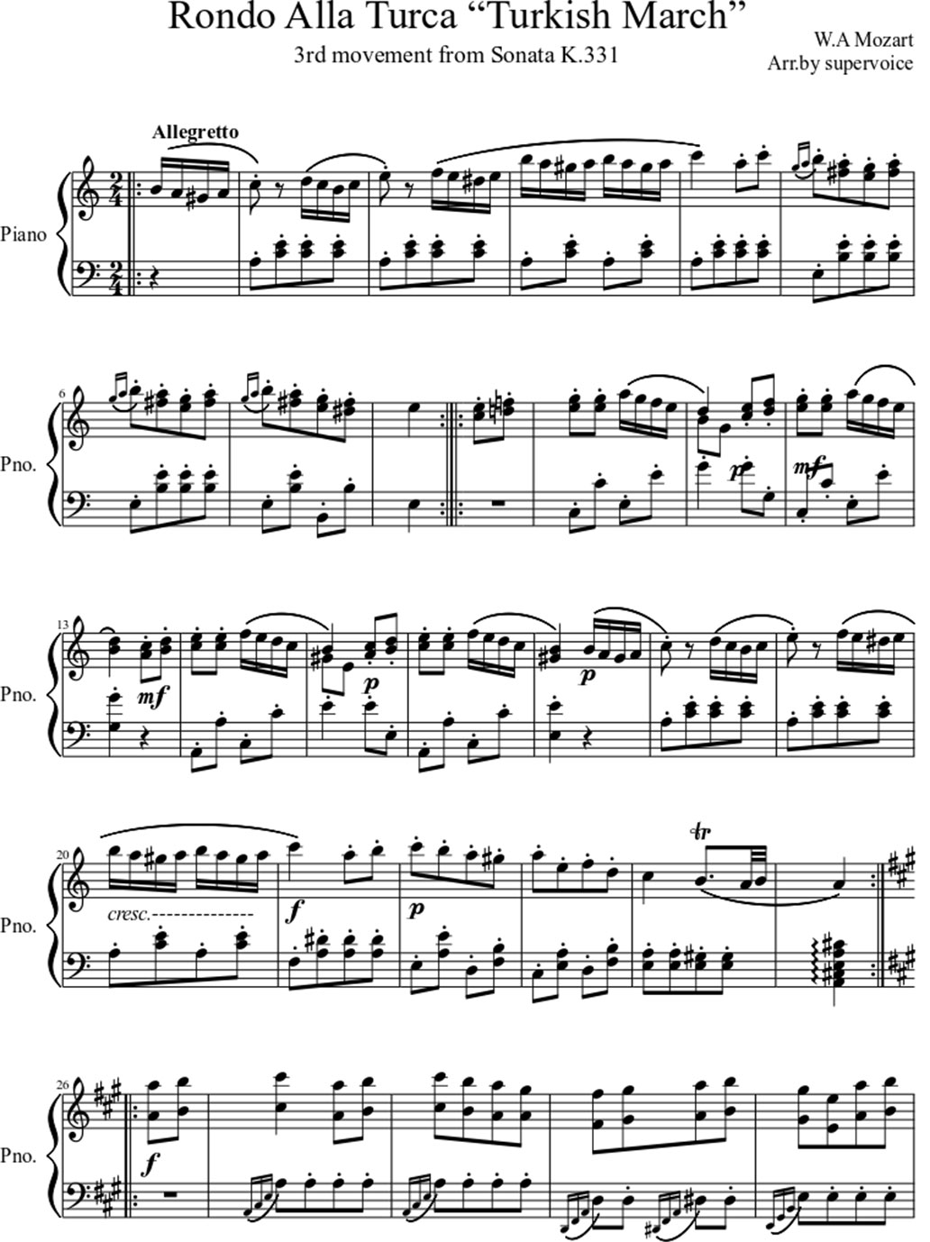 Tuskish March sheet piano 1