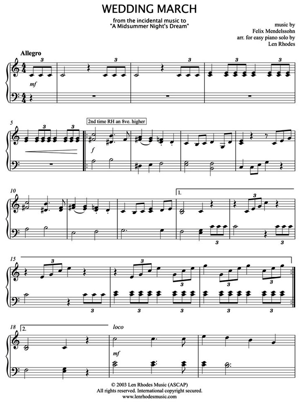wedding march piano sheet music notes