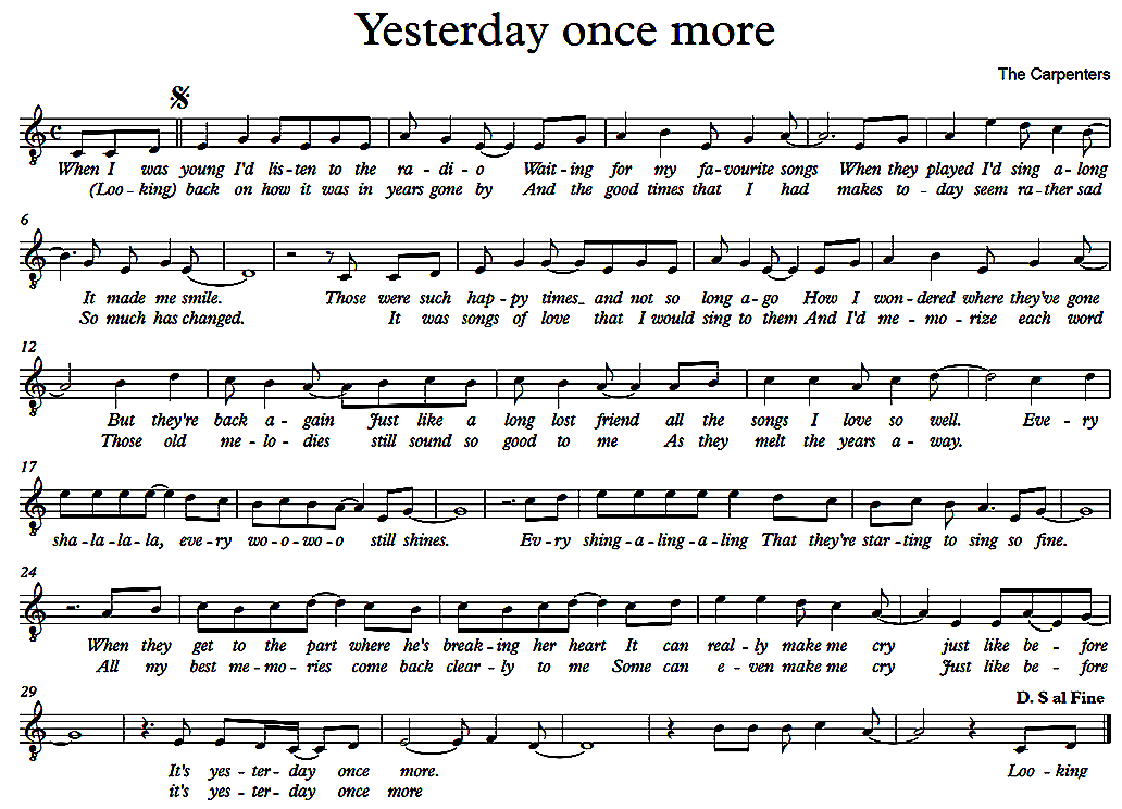 Yesterday once more sheet music notes