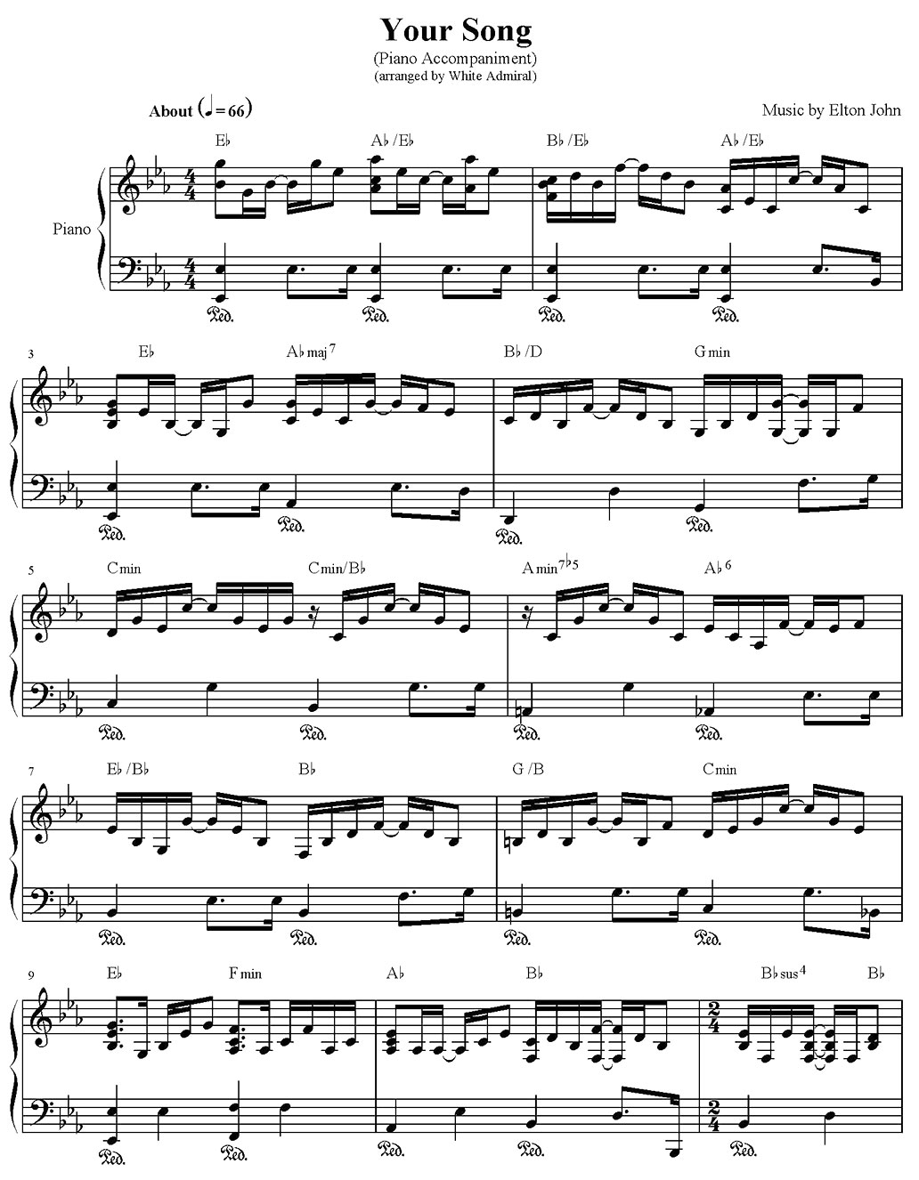 your song piano sheet music notes
