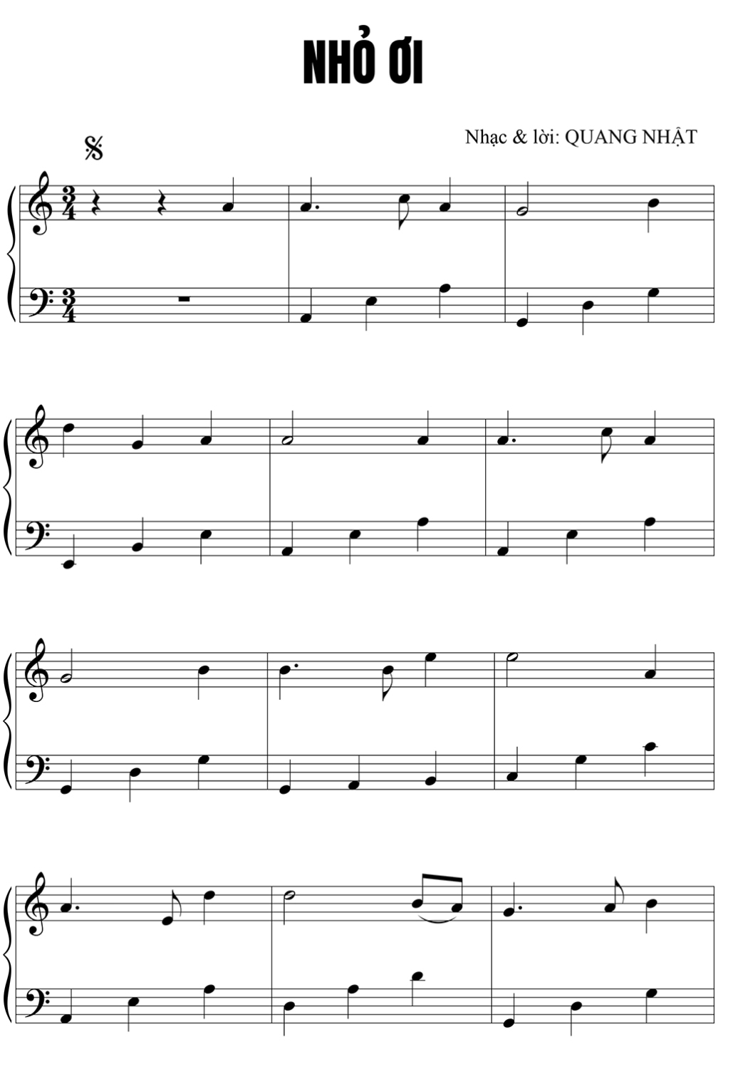 Nhỏ Ơi (Piano Sheet Music)